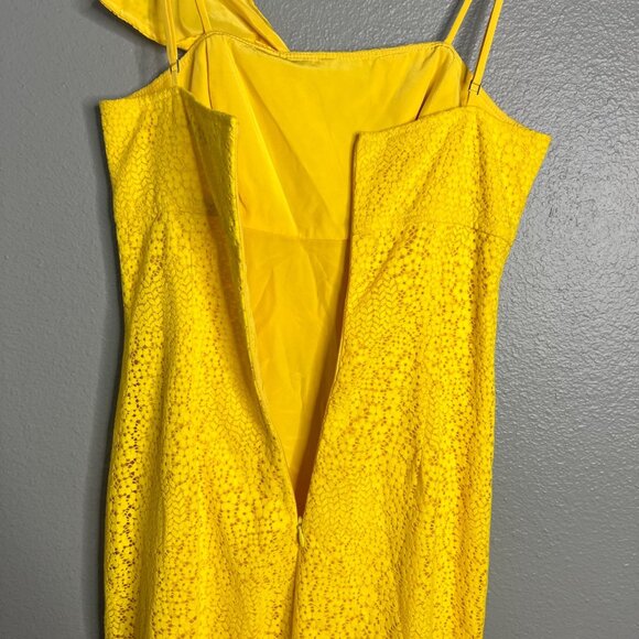 NWT Trina Turk Yellow Eyelet‎ Midi Dress Bow Detail Spaghetti Straps Size 0 - Picture 7 of 7
